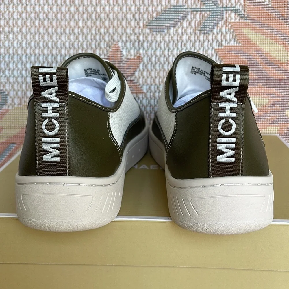 MICHAEL KORS SHEA LACE UP FAUX LEATHER 49F3SHFSIL OLIVE NEW